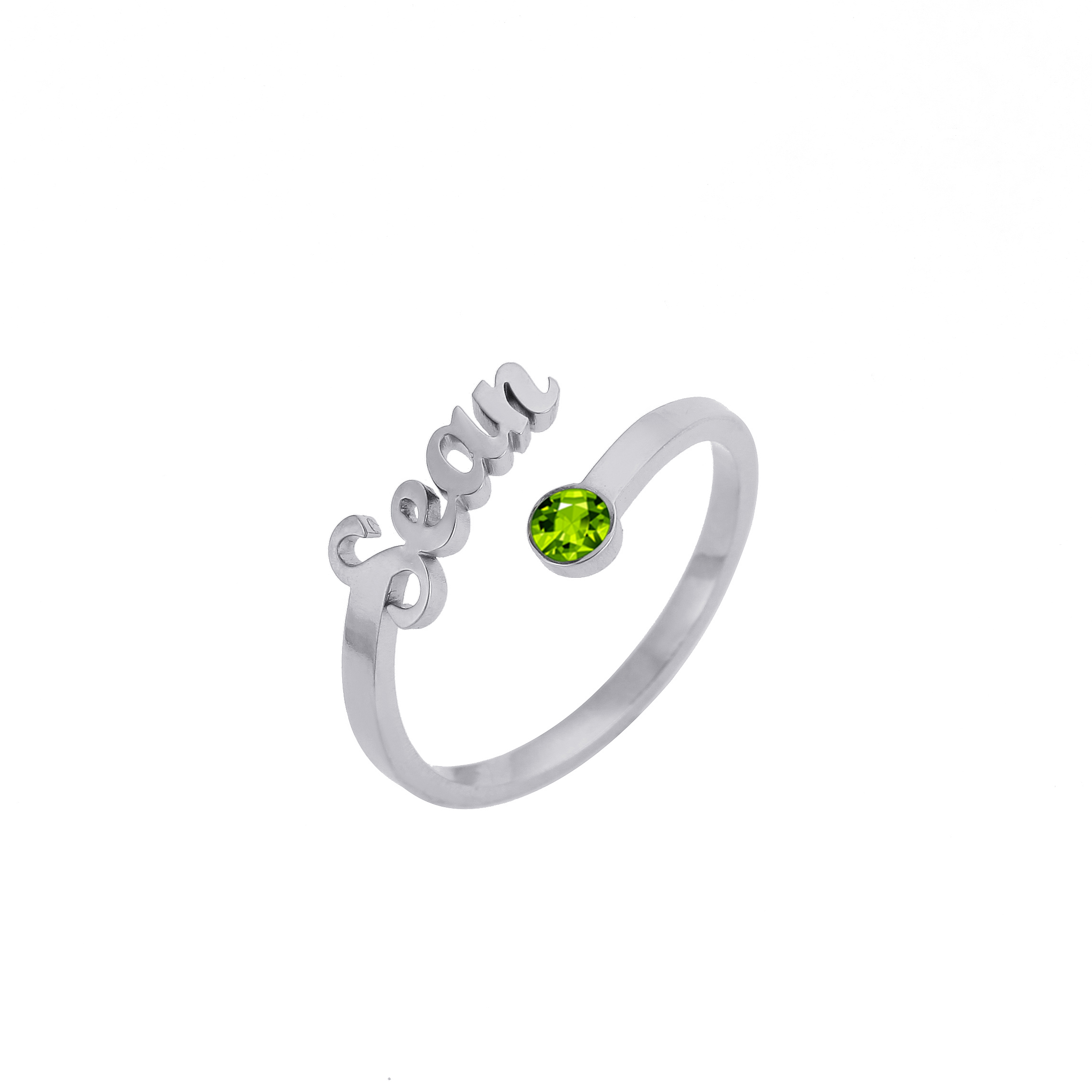 Custom Single Name Birthstone Ring with Open Design