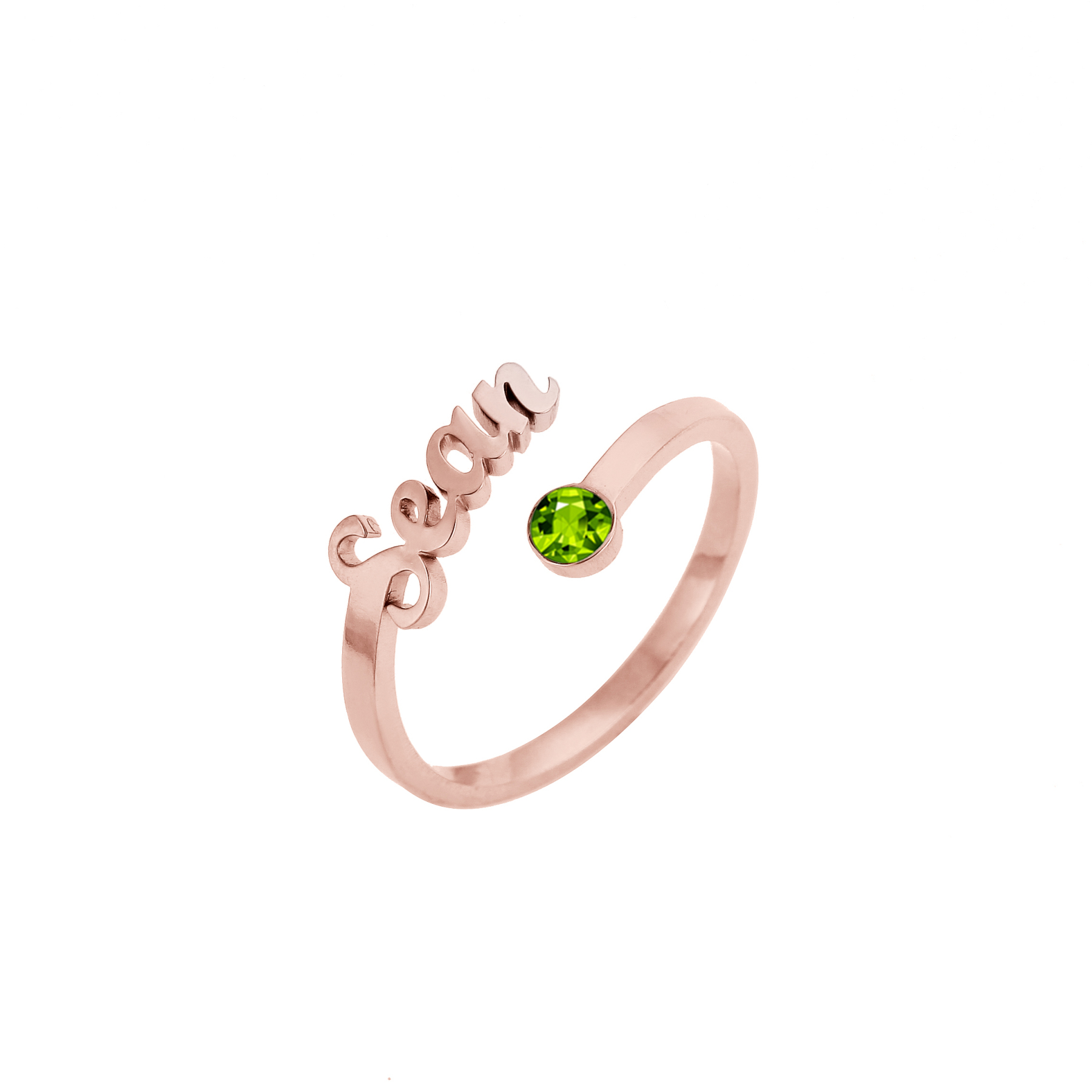Custom Single Name Birthstone Ring with Open Design