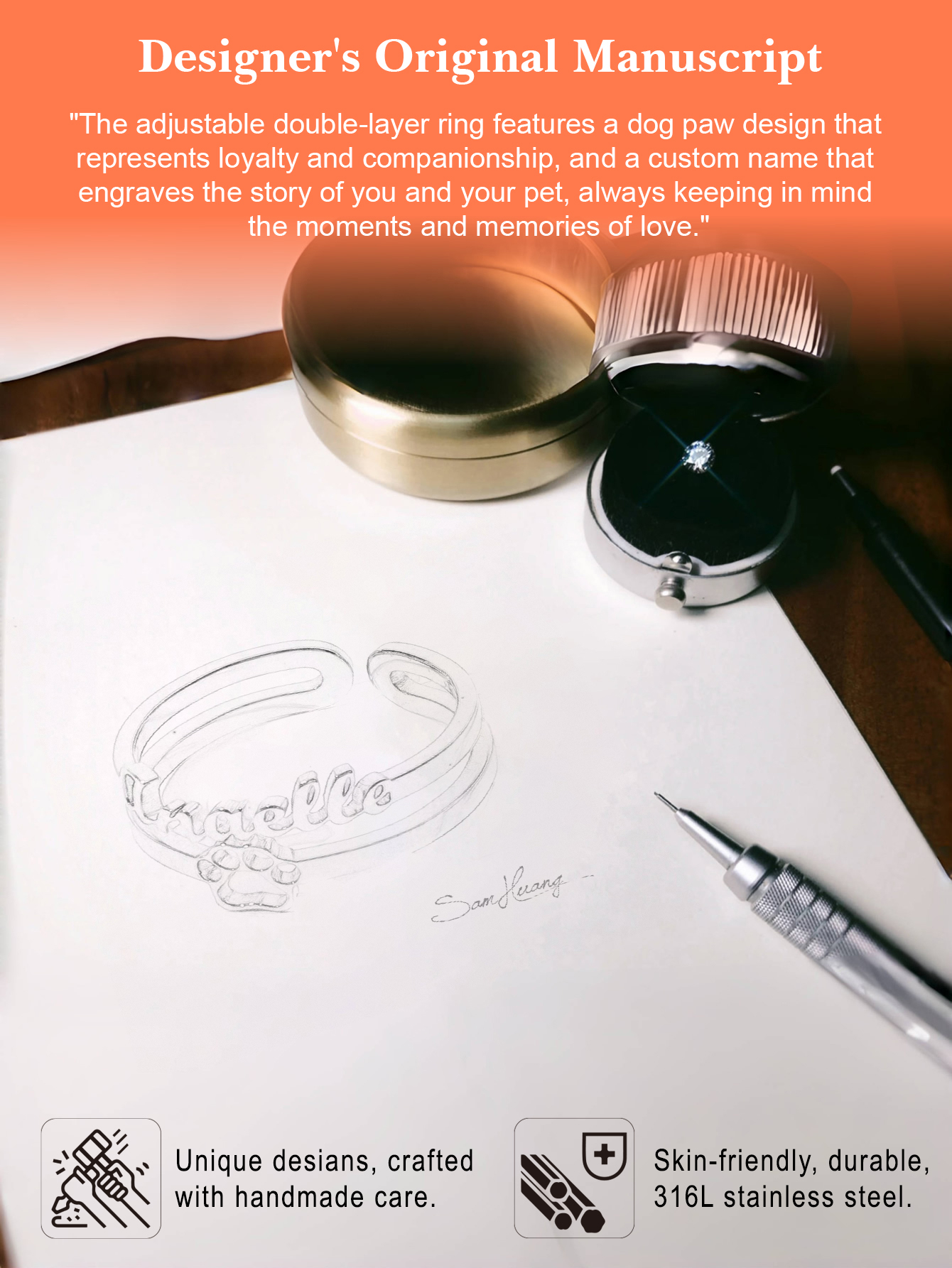 [Copy]Custom Single Name Birthstone Ring with Open Design