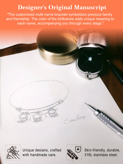 Custom Name and Birthstone Bracelets  of Original Disk-shaped Design