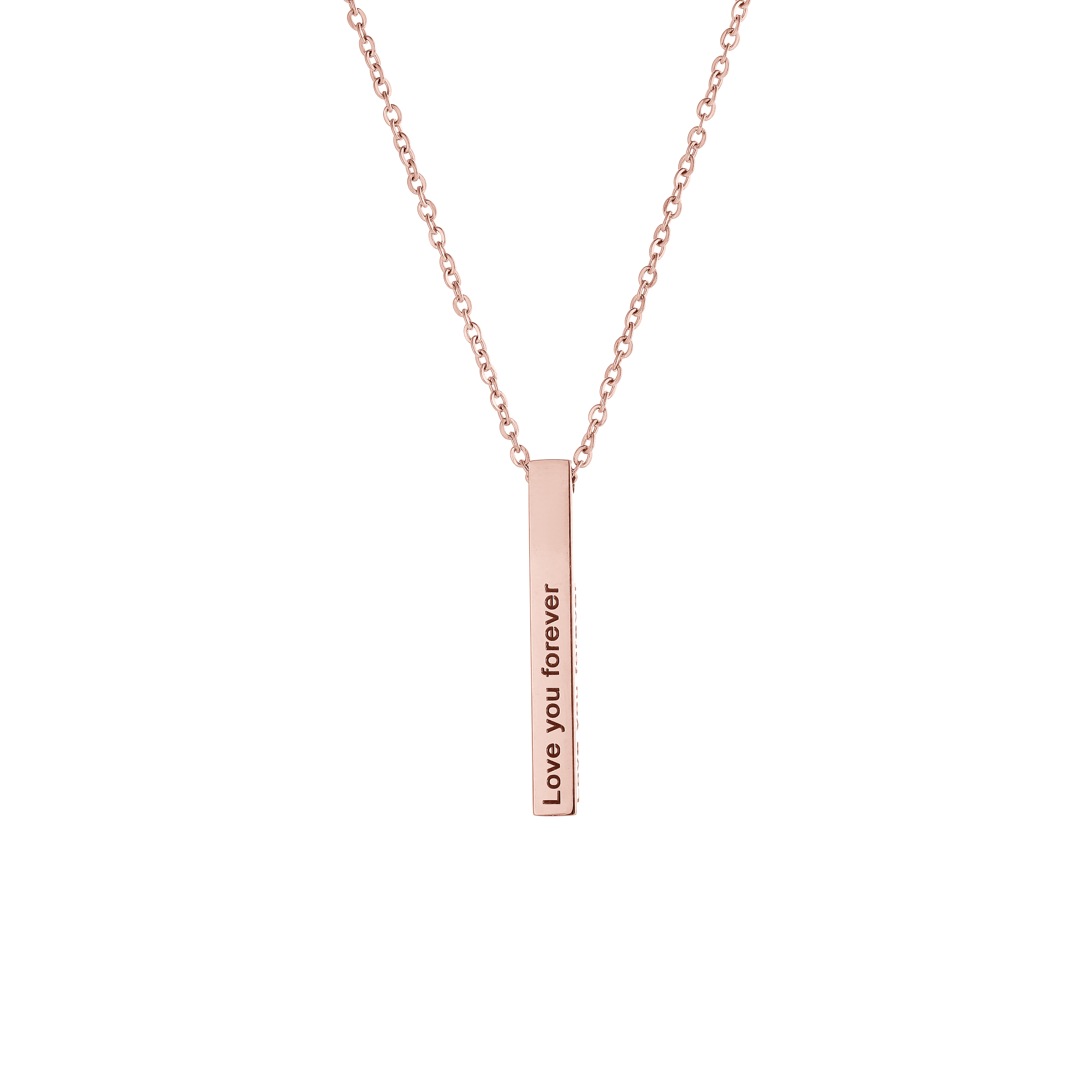 Custom Necklace with Cuboid Pendants Engraved with Text on Four Sides