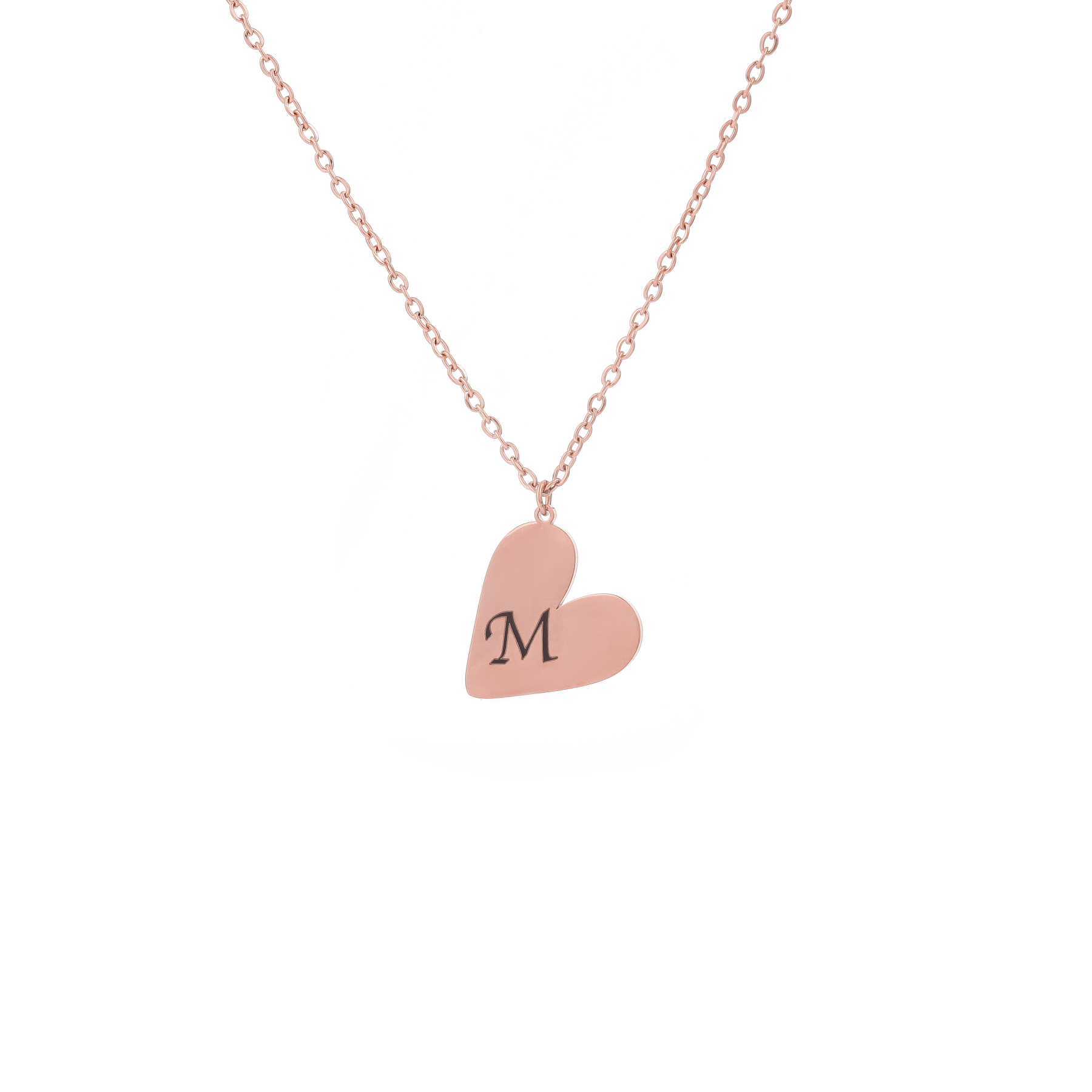 Simple Custom Engraved Letter Necklace in Heart Shape