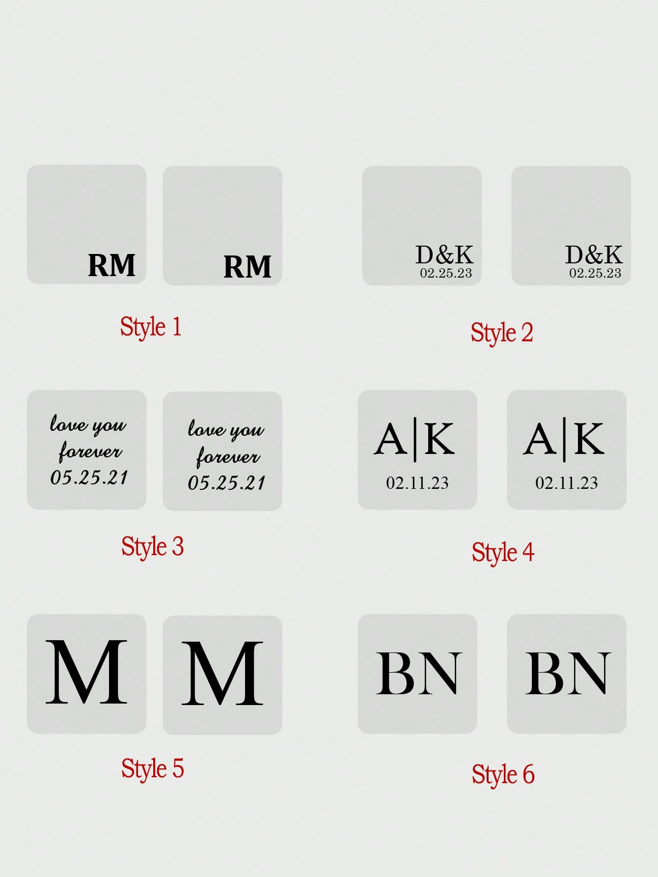 Six Styles of Square Custom Text Cufflinks