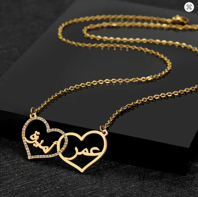 Customized Double Arabic Name Necklace With Birthstone