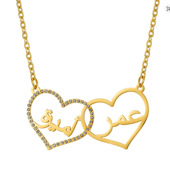 Customized Double Arabic Name Necklace With Birthstone