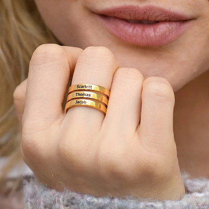 Customized three-ring name rings.