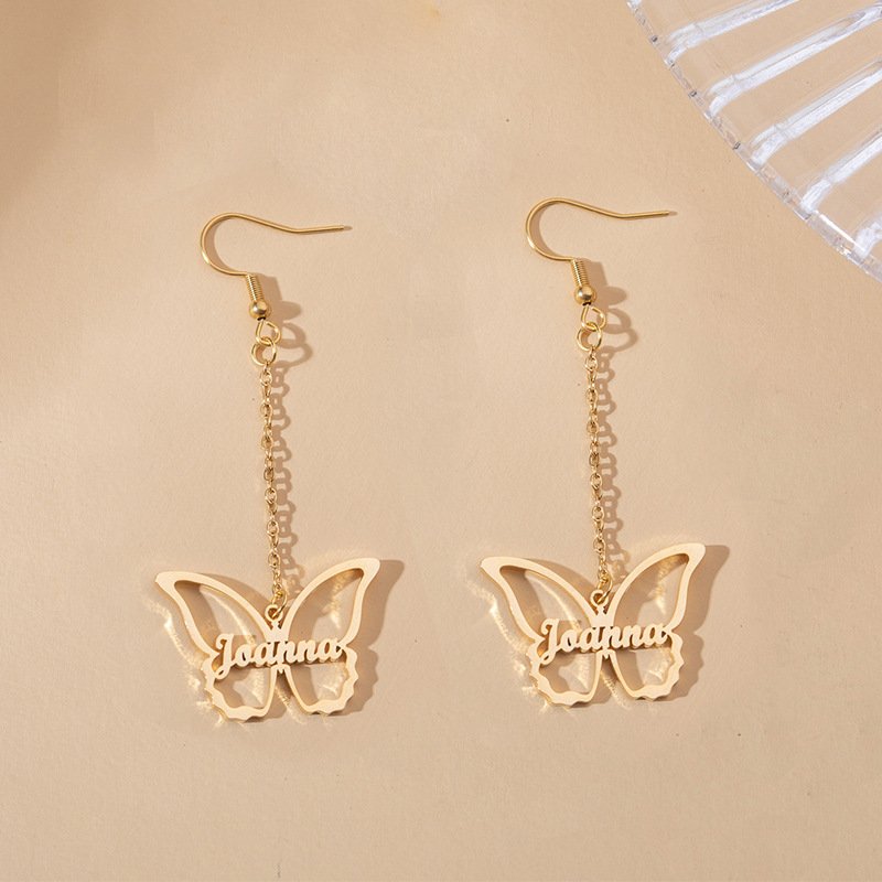 Customized Name Butterfly Pendant Earrings