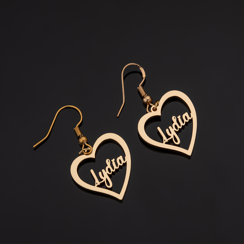 Designer Customized Name Heart Pendant Earrings