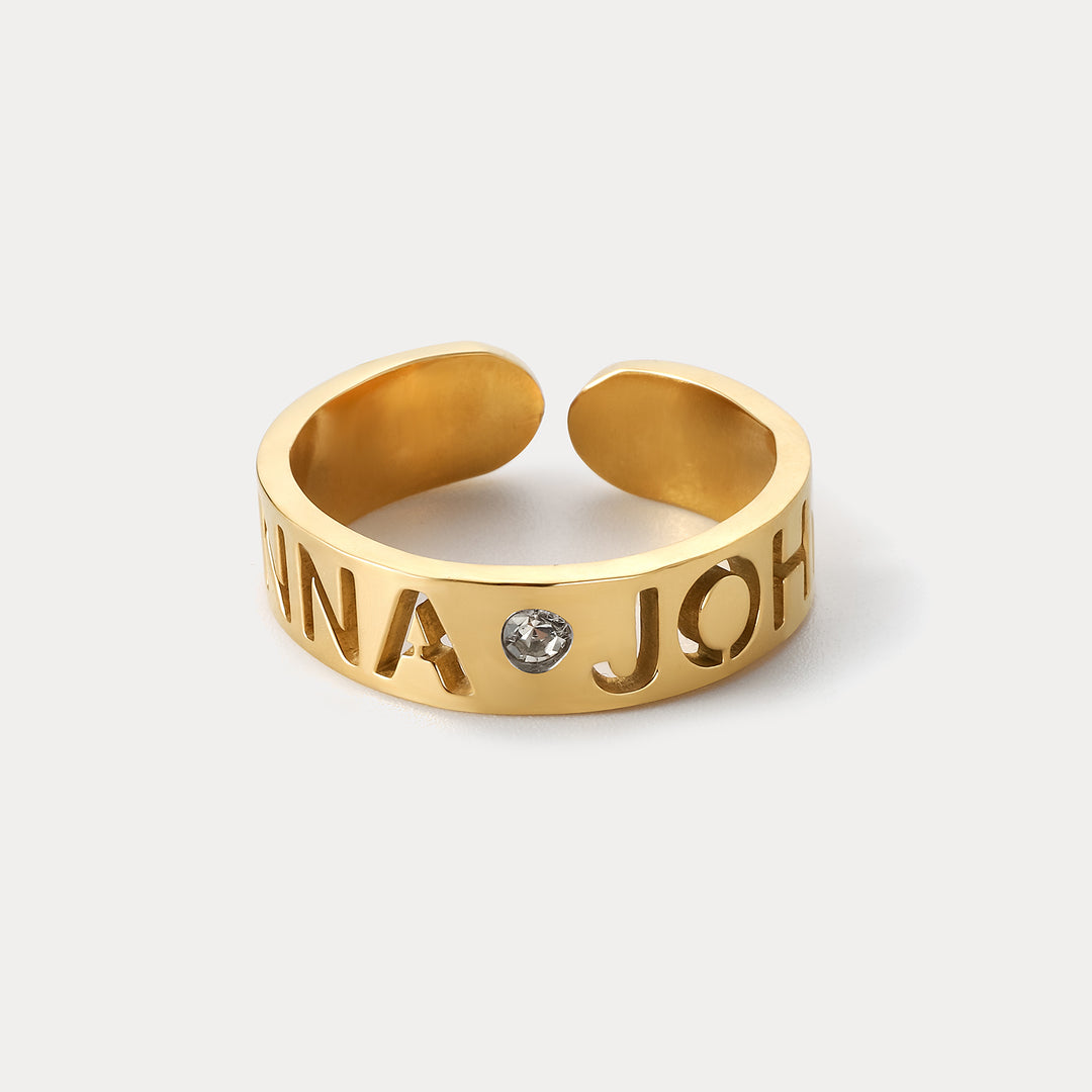 Customized Name Hollow-out Ring With Birthstone