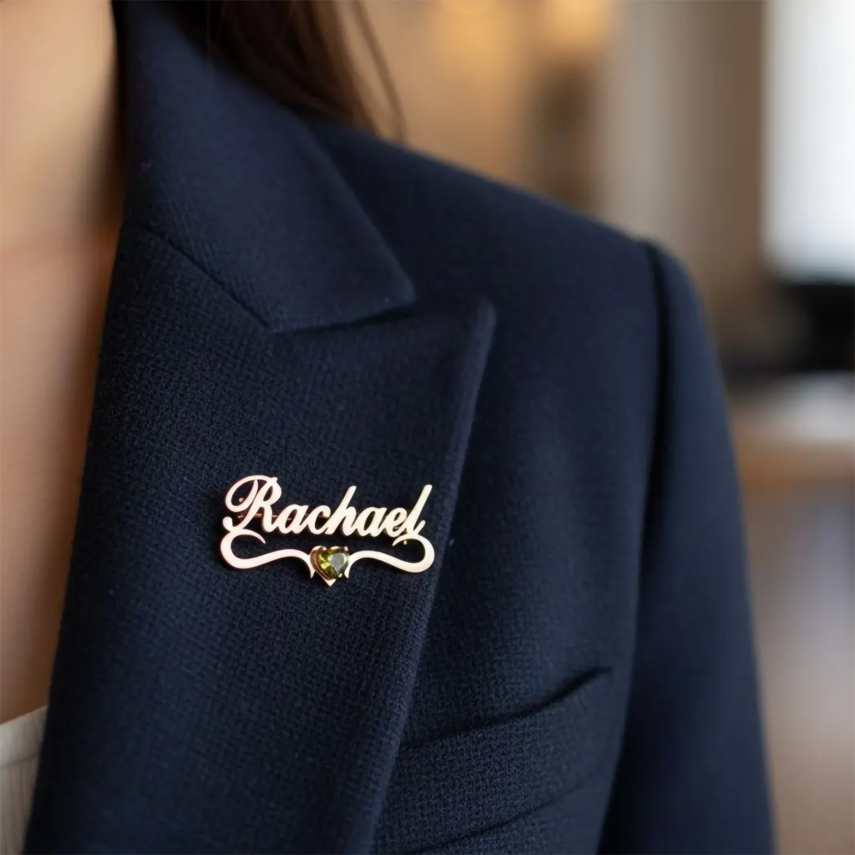 Custom Sparkling Heart Birthstone Name Brooch