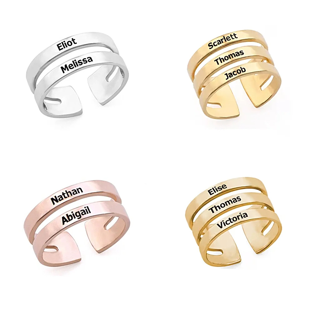 Customized three-ring name rings.