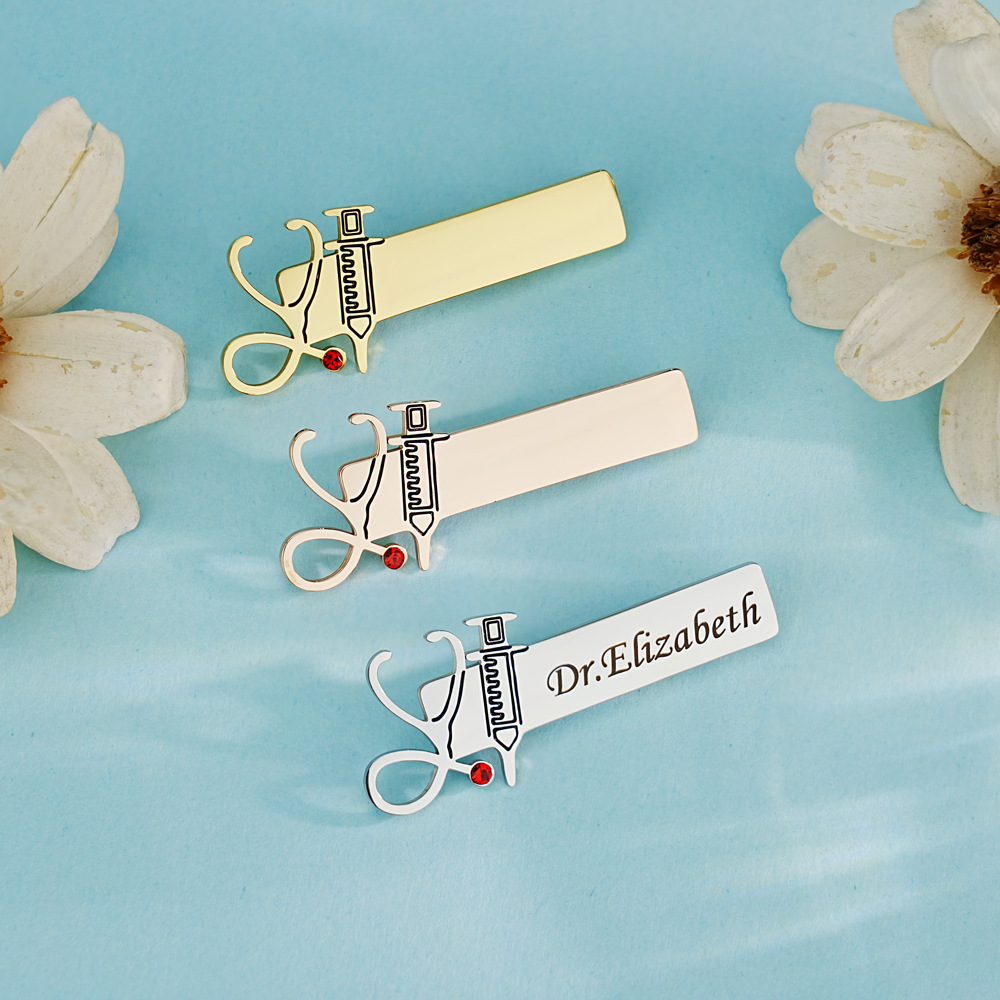 Stethoscope shaped Custom Name Brooch With Birthstone