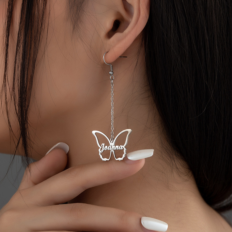 Customized Name Butterfly Pendant Earrings
