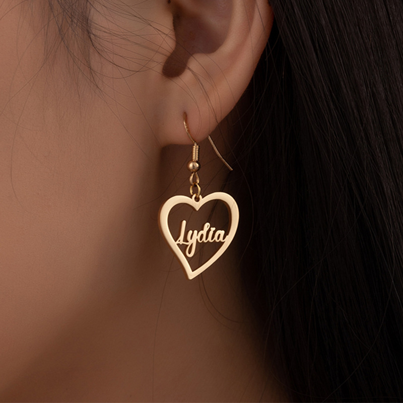 Designer Customized Name Heart Pendant Earrings