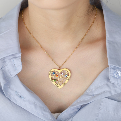 Personalized 5 Names Heart-shaped Tree of Life Necklace