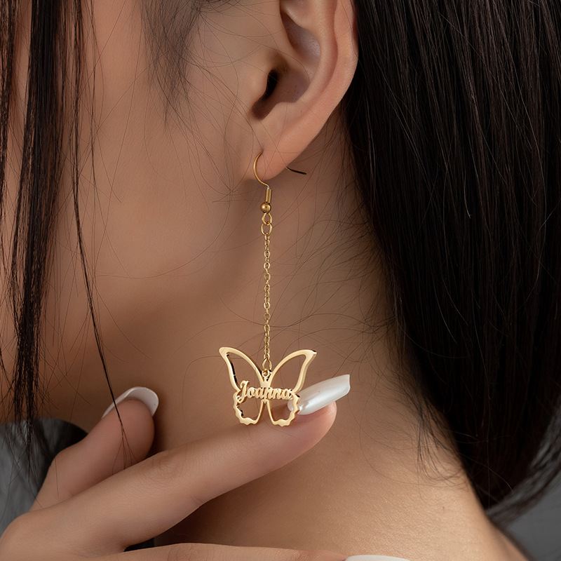 Customized Name Butterfly Pendant Earrings