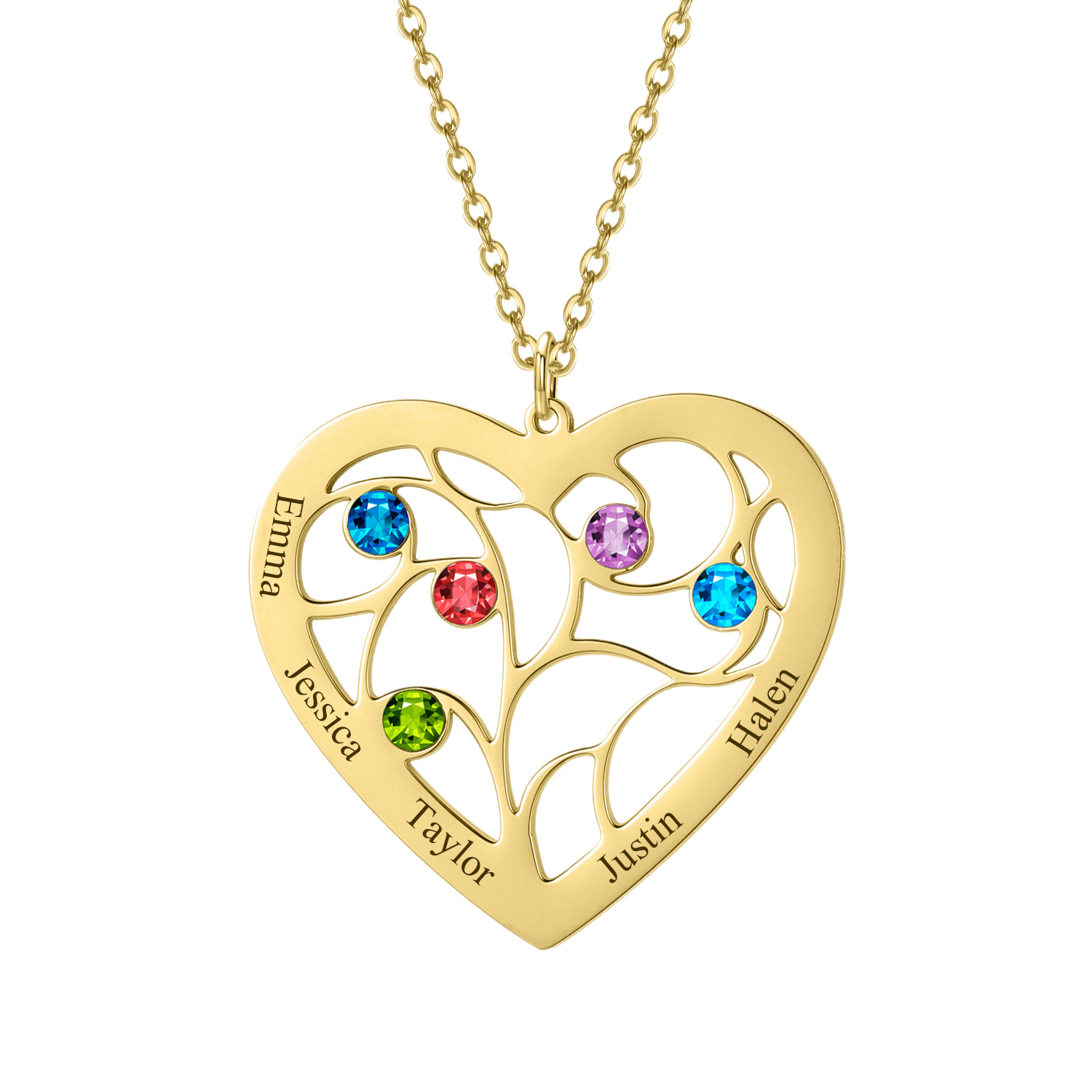 Personalized 5 Names Heart-shaped Tree of Life Necklace