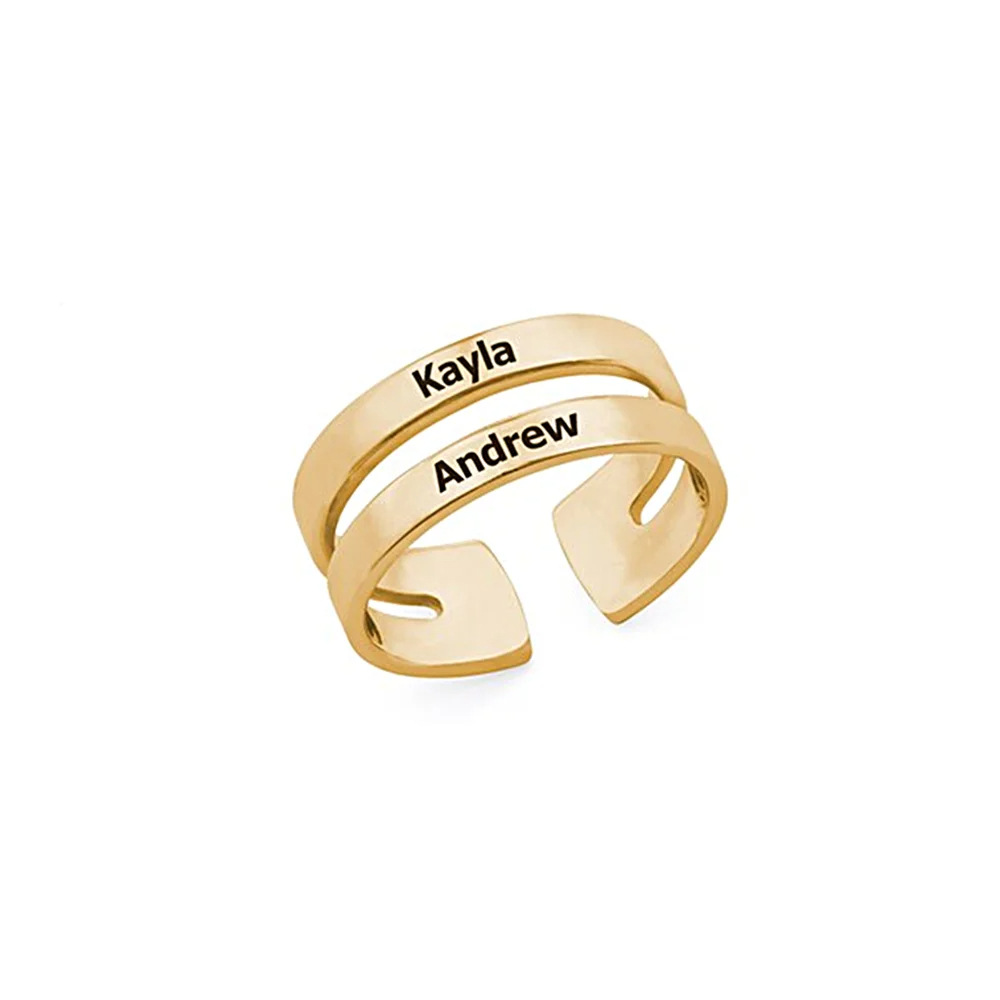 Customized three-ring name rings.