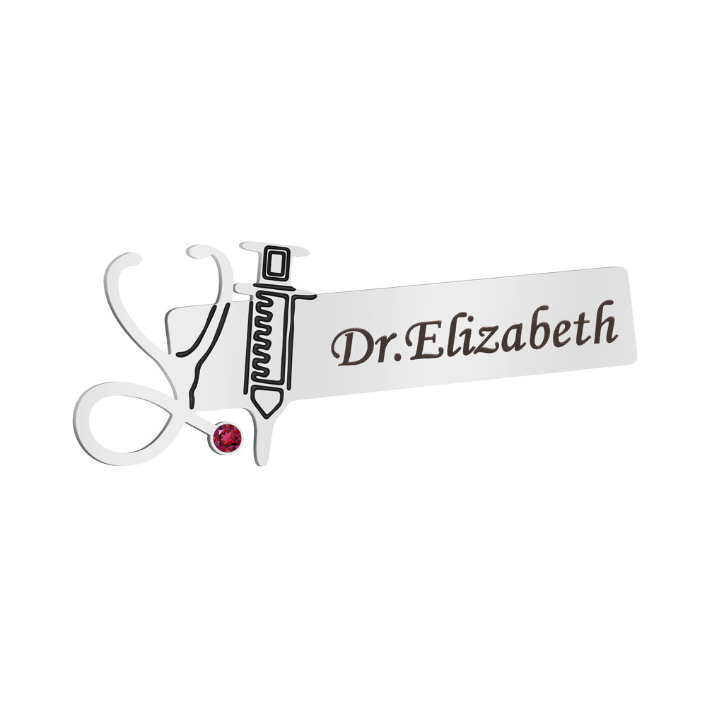 Stethoscope shaped Custom Name Brooch With Birthstone