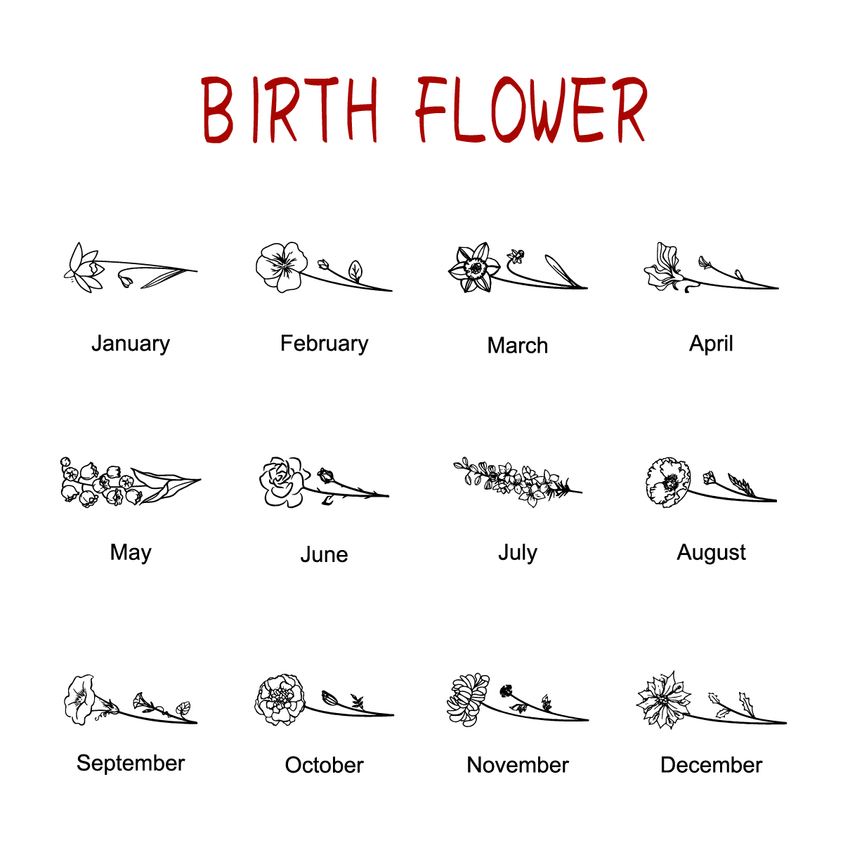 Custom Birthstone Necklace with Engraved Name and Birth Flower