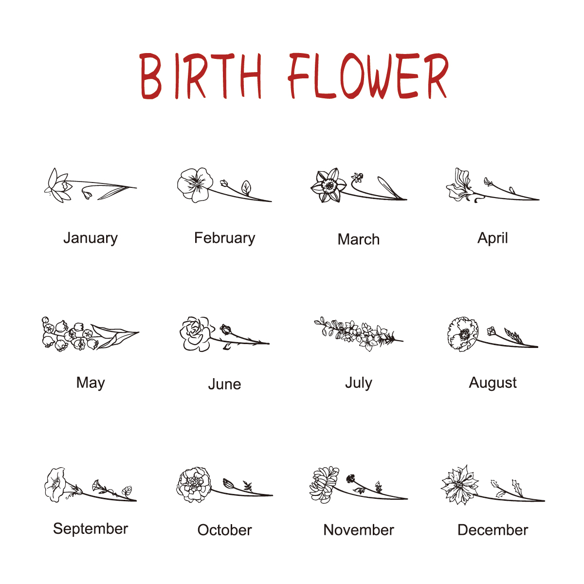 Custom Birthstone Necklace with Engraved Name and Birth Flower