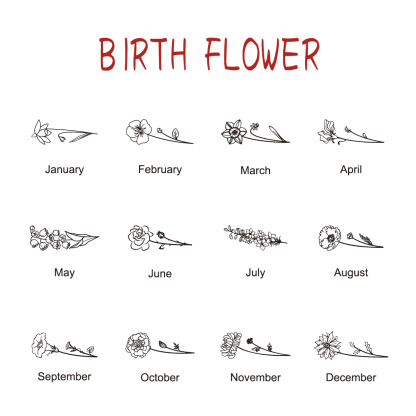 Custom Birthstone Necklace with Engraved Name and Birth Flower