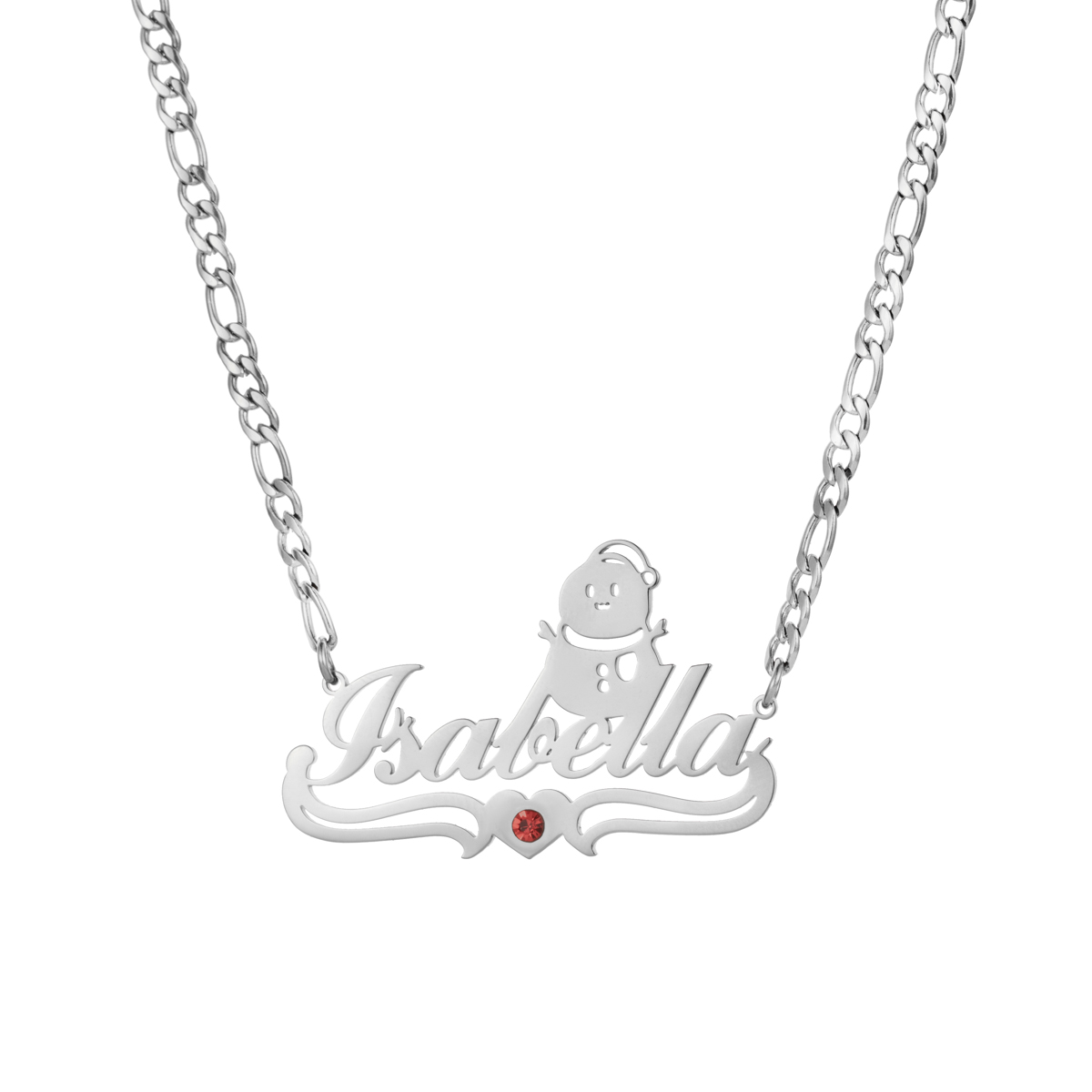 Custom Jewelry Set Name Birthstone Necklace and Earrings with Christmas Snowman