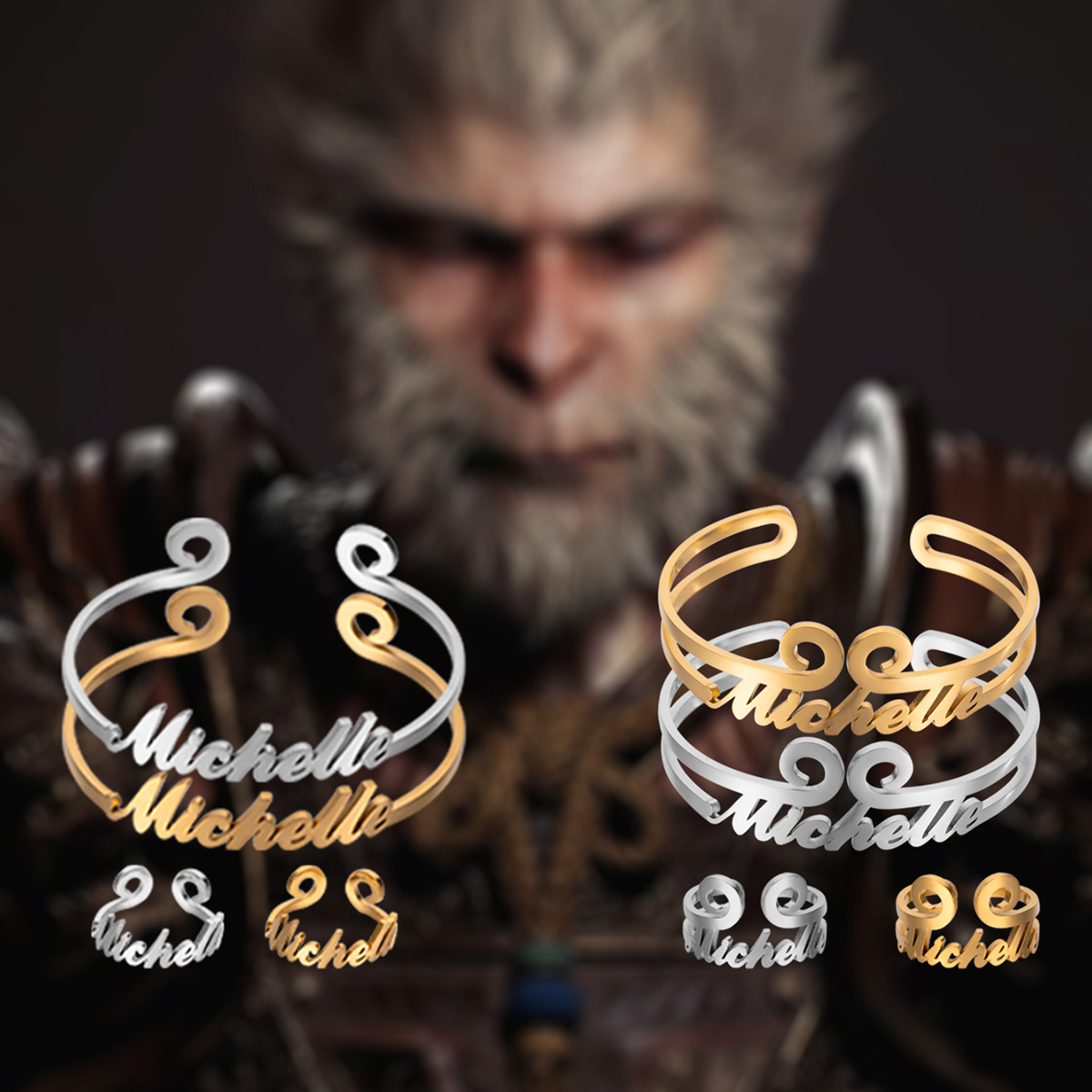 "Black Myth: Wukong" Custom Name Jewelry Set with Golden Hoop 2Styles