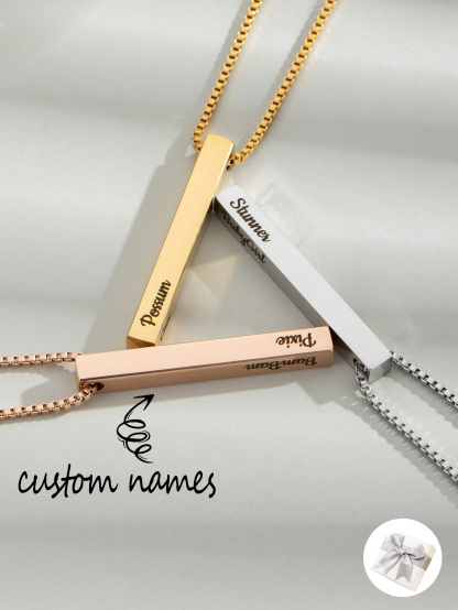 [Copy]Custom Necklace with Cuboid Pendants Engraved with Text on Four Sides
