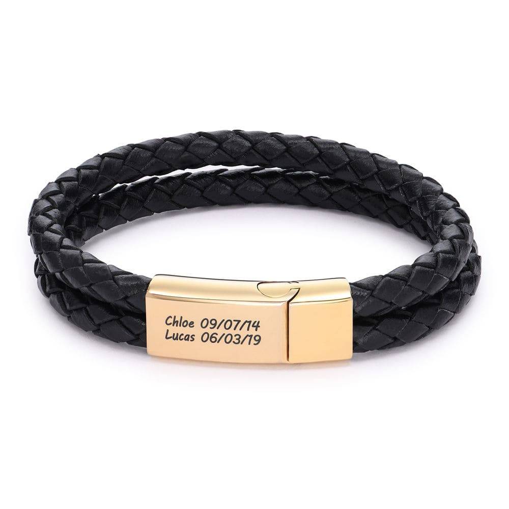 Men's Personalized Multiname Engraved Leather Cord Bracelet