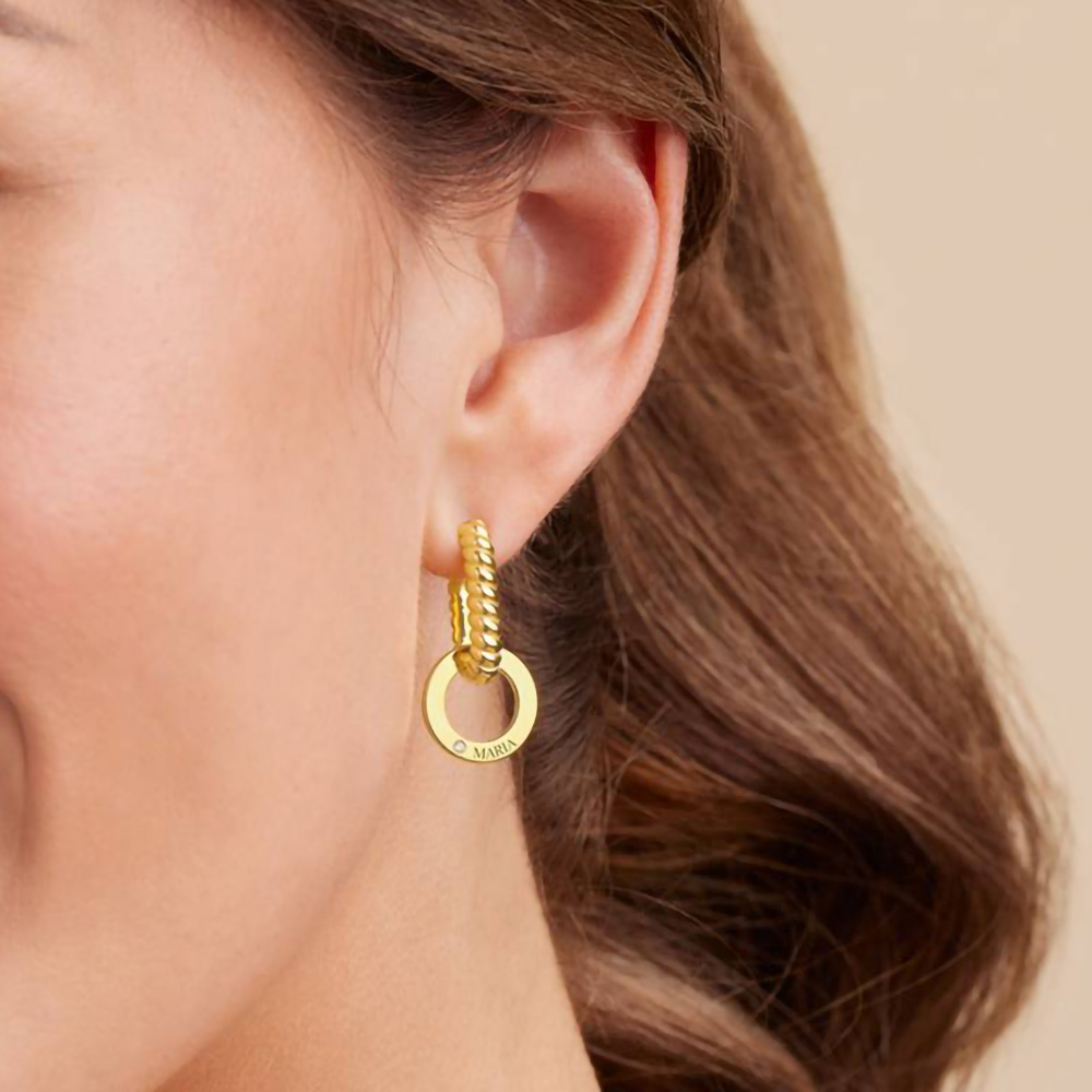 Custom Name Engraved Drop Earrings With Birthstone