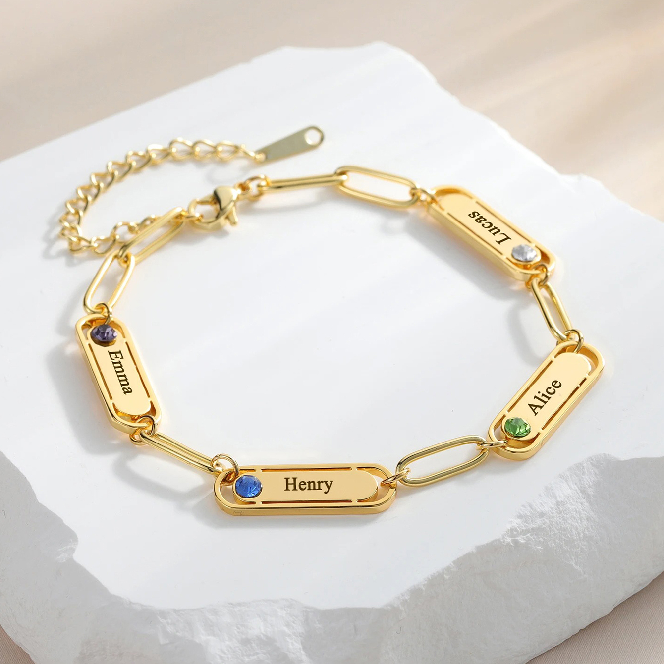Custom Name Engraved Bracelet with Birthstone