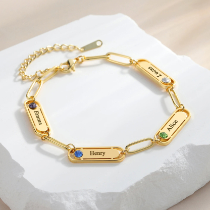 Custom Name Engraved Bracelet with Birthstone