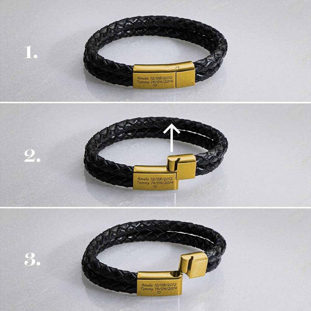 Men's Personalized Multiname Engraved Leather Cord Bracelet