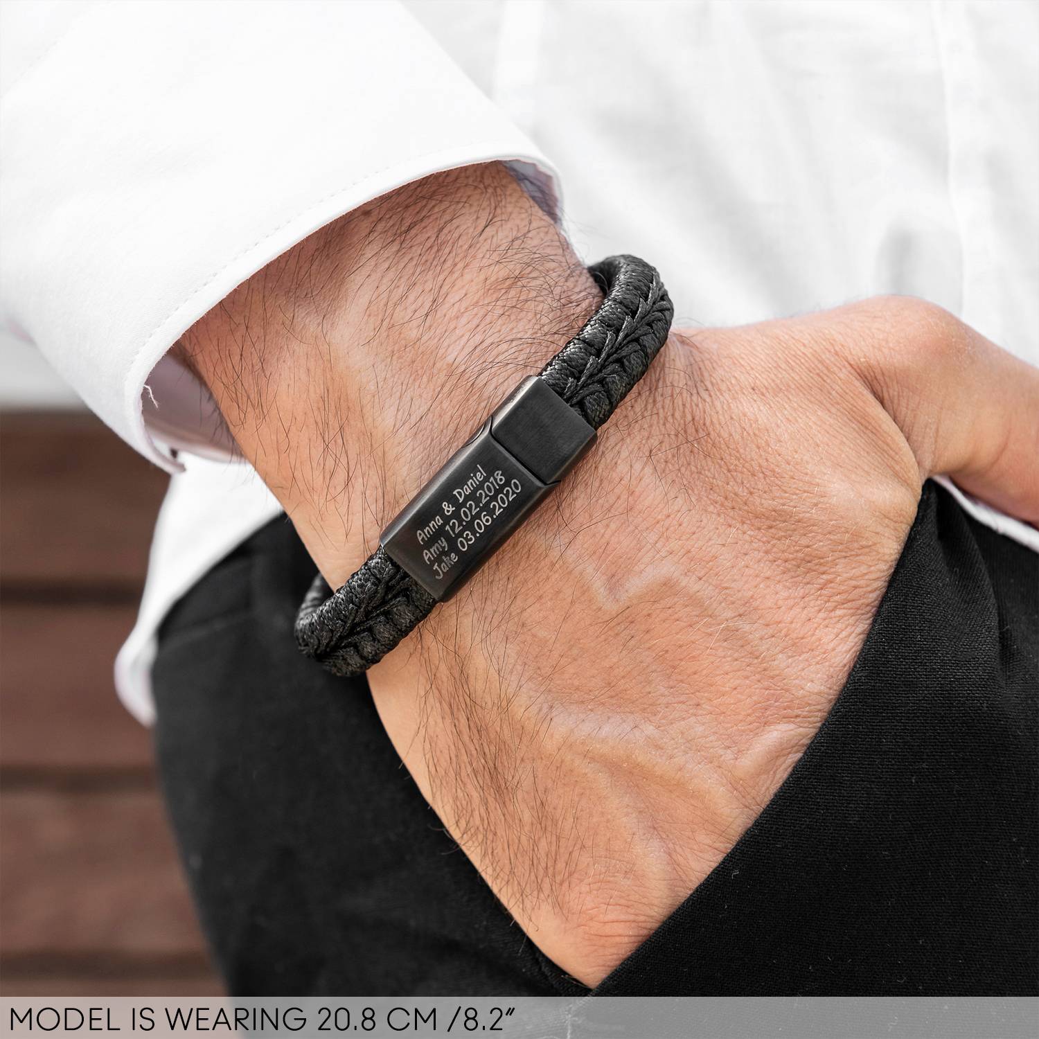 Men's Personalized Multiname Engraved Leather Cord Bracelet