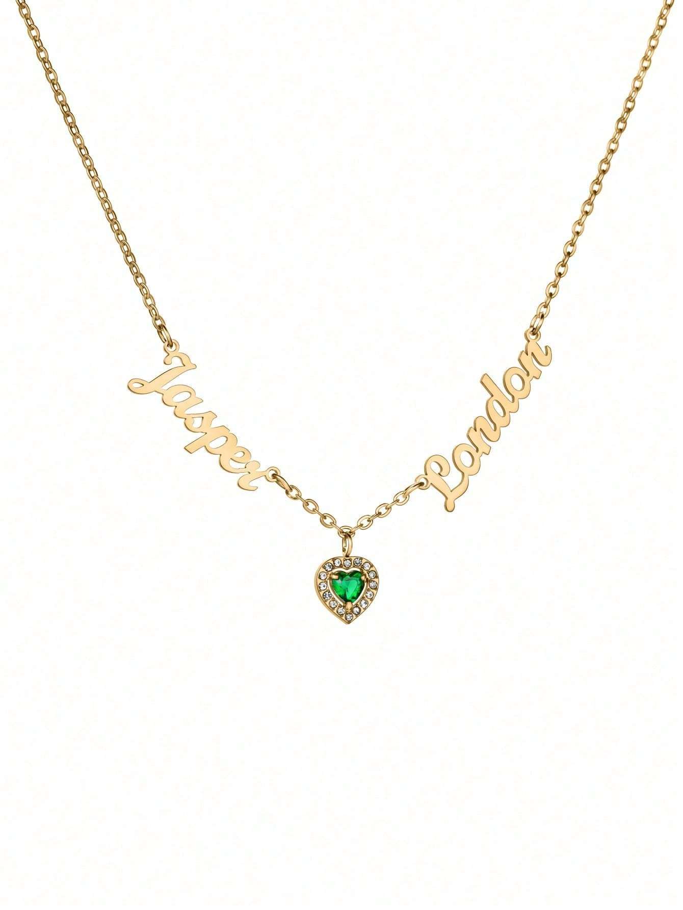 Custom Two Name Birthstone Pendant Necklace