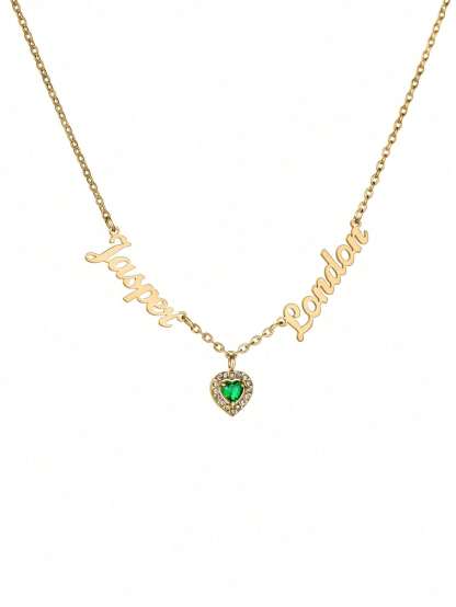 Custom Two Name Birthstone Pendant Necklace