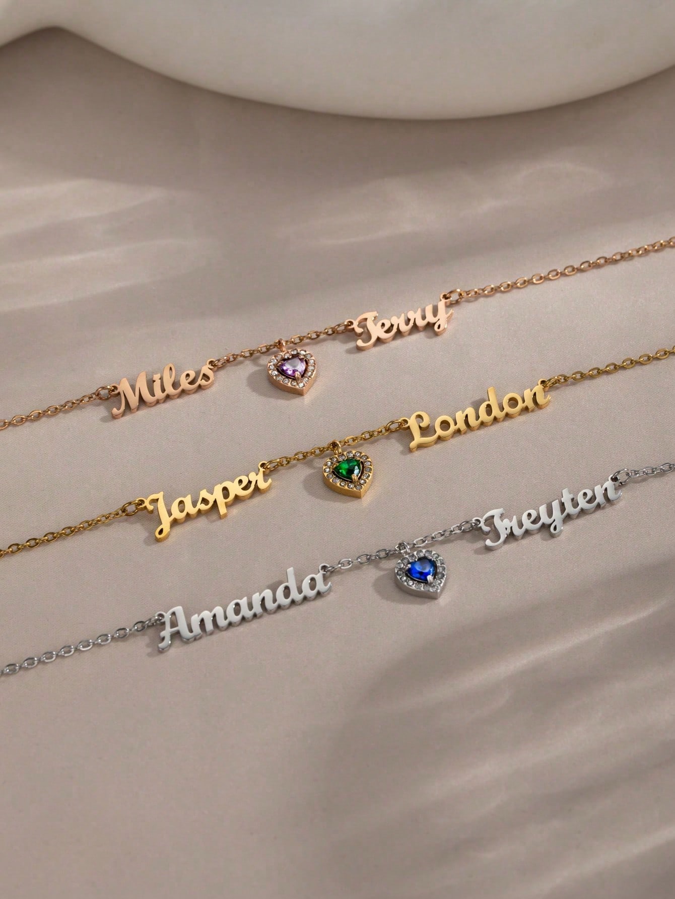 Custom Two Name Birthstone Pendant Necklace