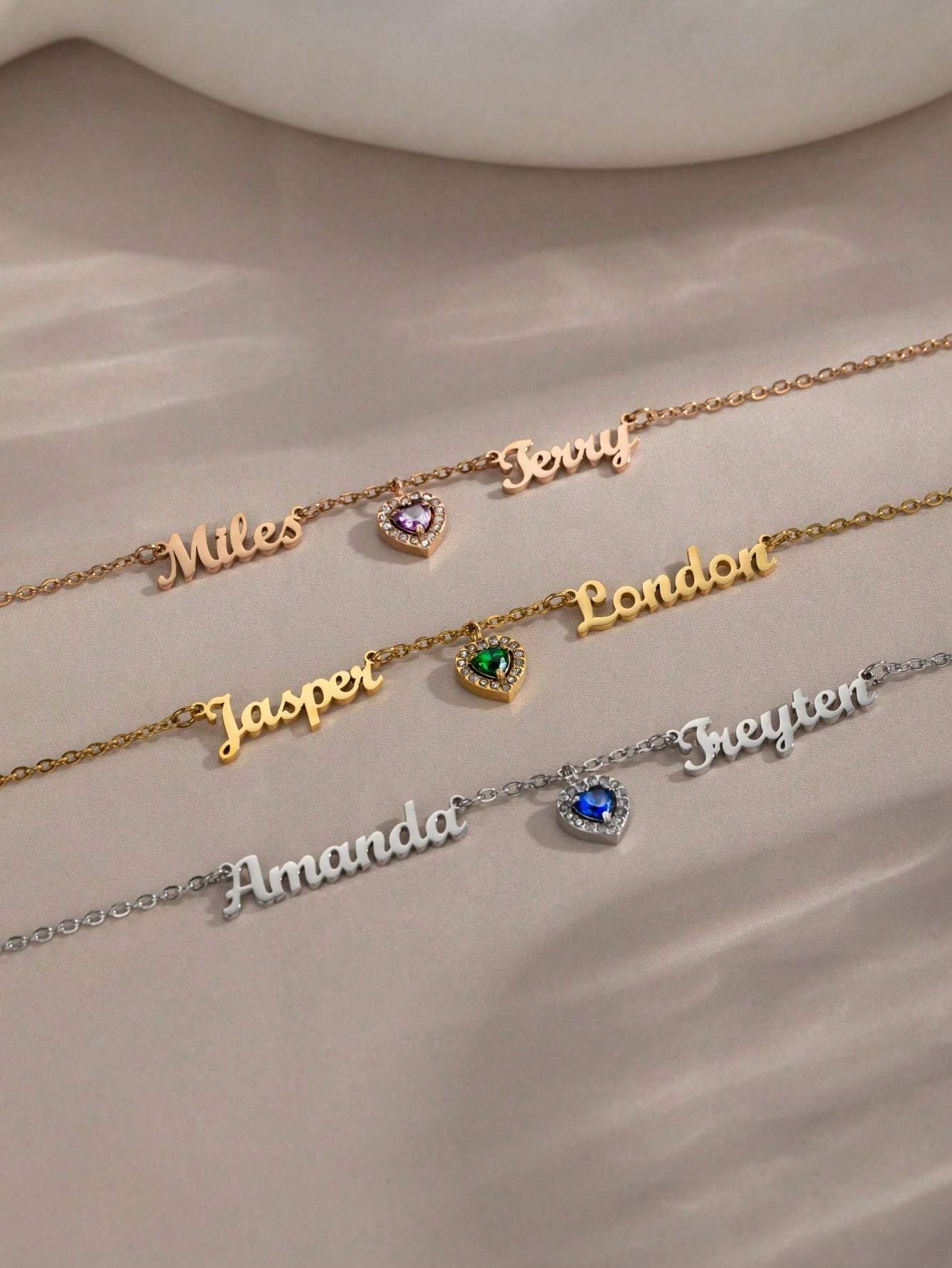 Custom Two Name Birthstone Pendant Necklace