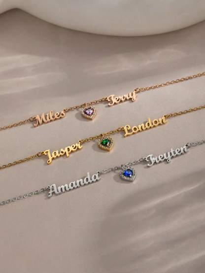 Custom Two Name Birthstone Pendant Necklace