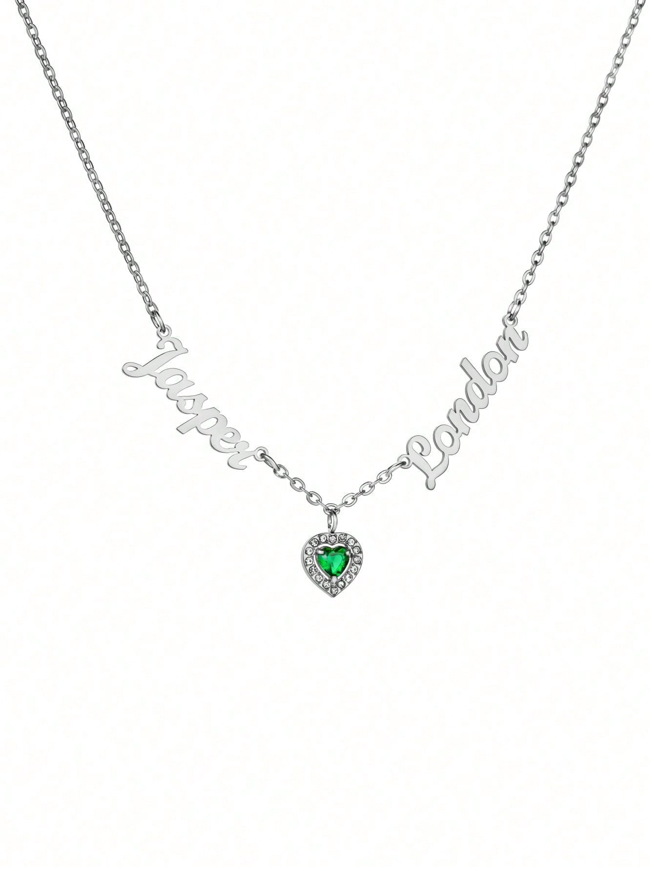 Custom Two Name Birthstone Pendant Necklace