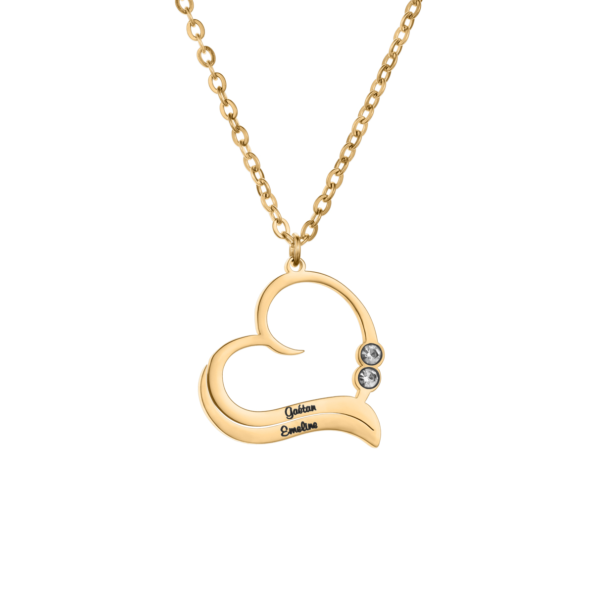 Custom Couple Name Heart Necklace With Birthstone