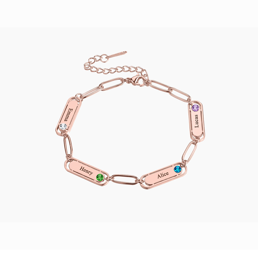Custom Name Engraved Bracelet with Birthstone