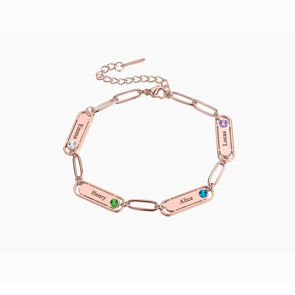 Custom Name Engraved Bracelet with Birthstone