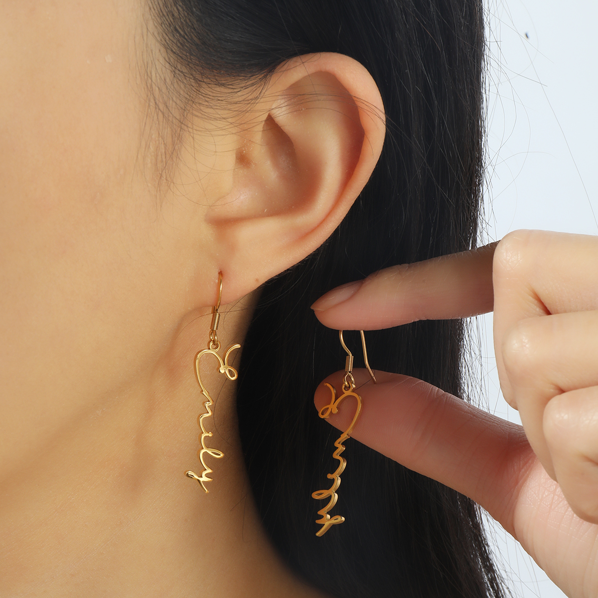 [Copy]Custom Name Birthstone Earrings with Long Strip Borders for Cool Girls