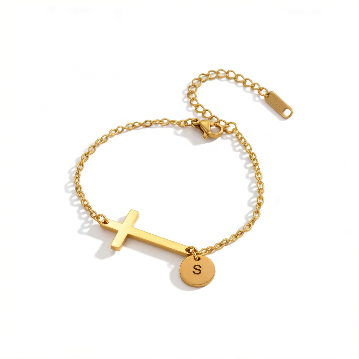 Personalized Single-letter Round Disc Cross Bracelet