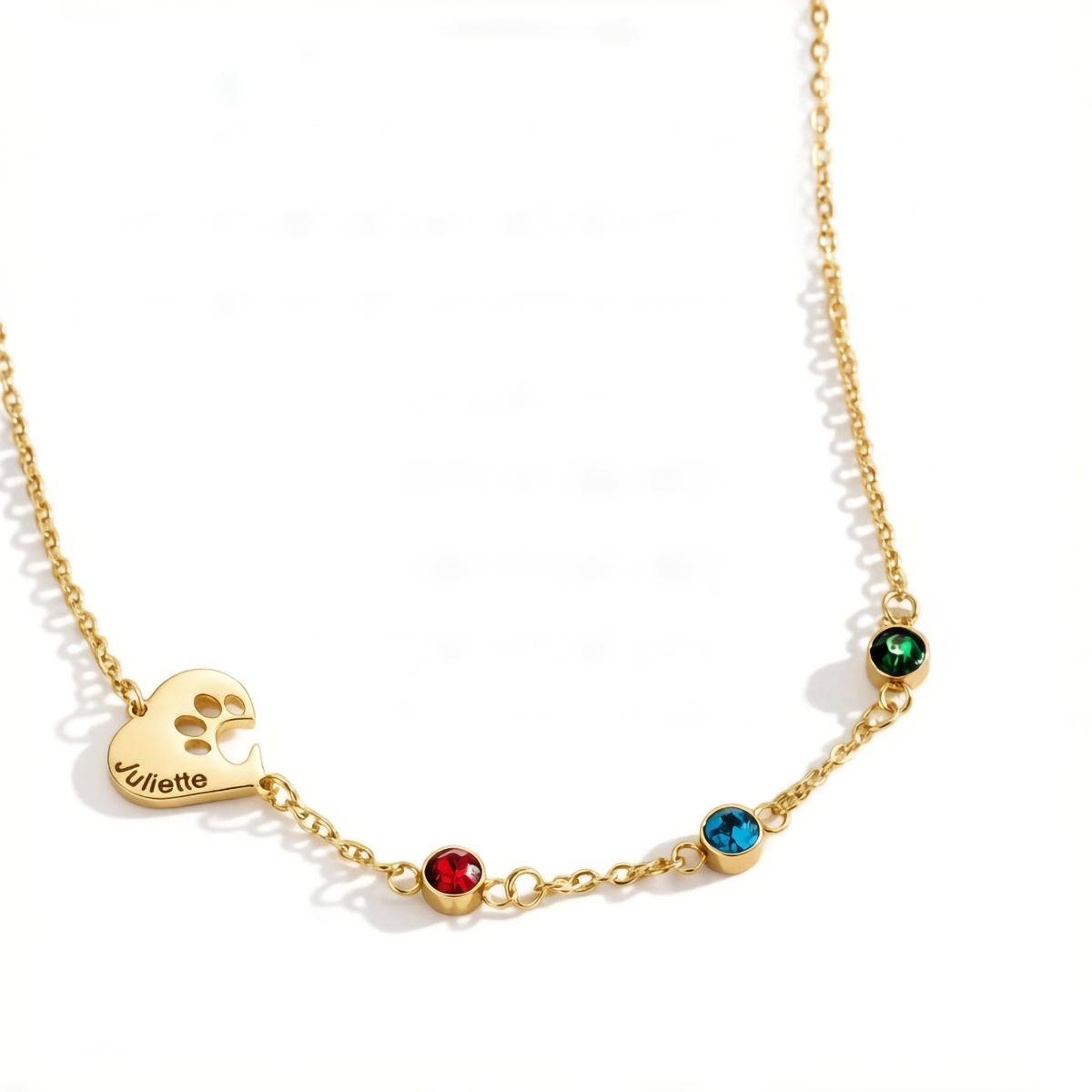 Custom Engraved Heart Paw Necklace with Birthstone