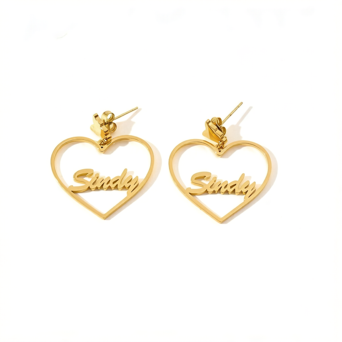 Custom Name Heart Earrings with Butterfly