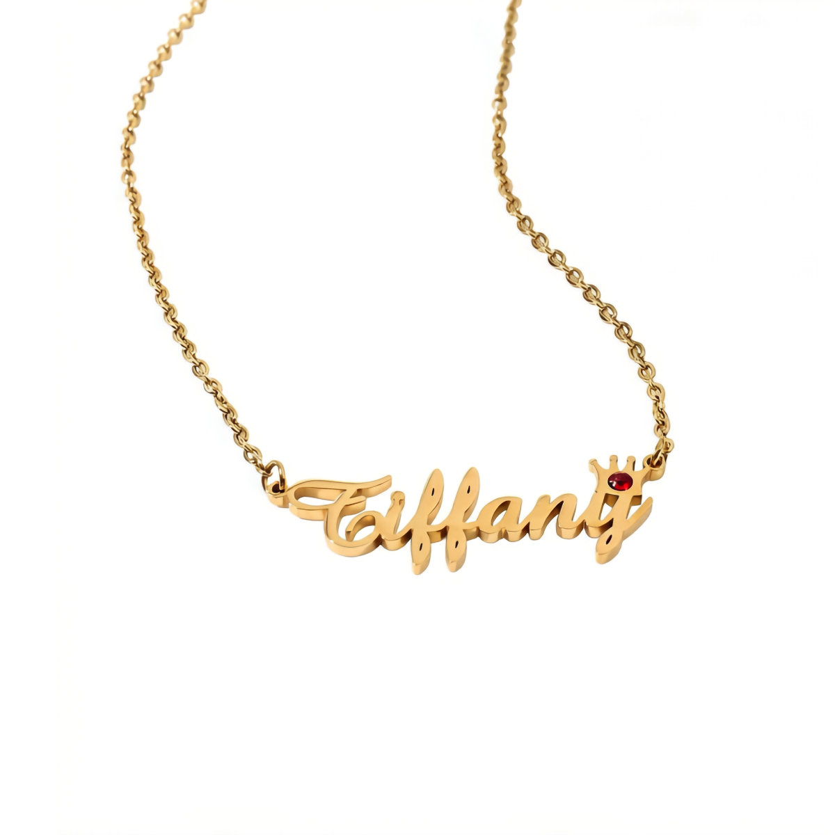 Custom Name Birthstone Necklace with Crown Design