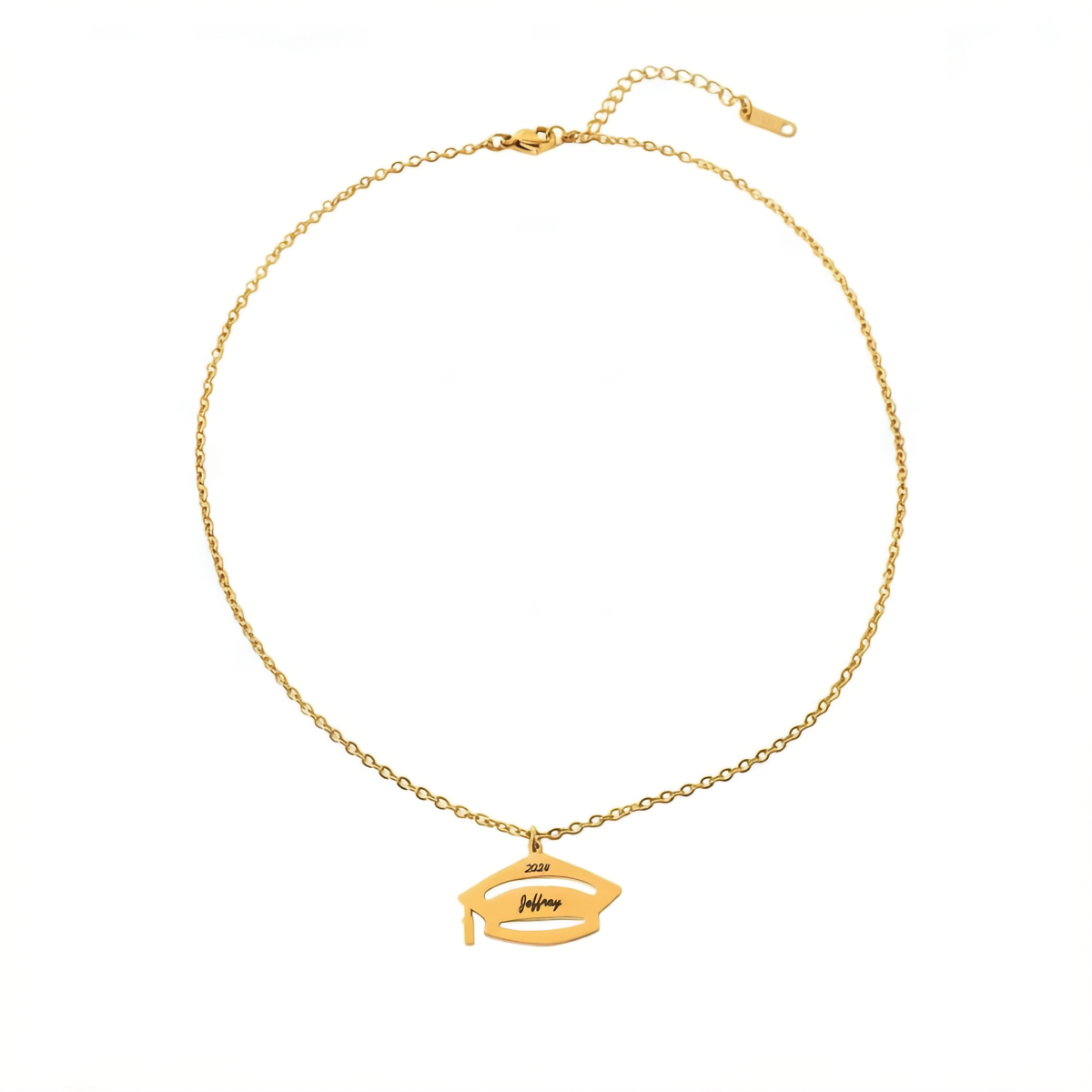 Custom Necklace with the Year and Name in the Shape of a Graduation Cap